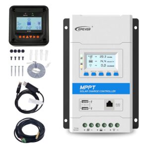 epever 40a mppt solar charge controller max. pv 150v solar panel charge regulator with led&lcd display double usb port and mt50 remote meter temperature sensor rts & pc communication cable rs485