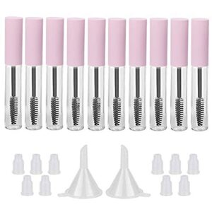 gther 10pcs 10ml empty mascara tube bottle with eyelash wand & rubber inserts & funnels set for castor oil/eyelash growth oil, diy mascara eyelash cream container with cap, matte pink