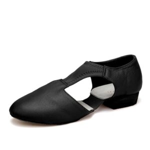 HIPPOSEUS Women's Leather Jazz Shoe Slip-on Jazz Dance Slippers Black Suede Sole,Model 1305,US 8.5