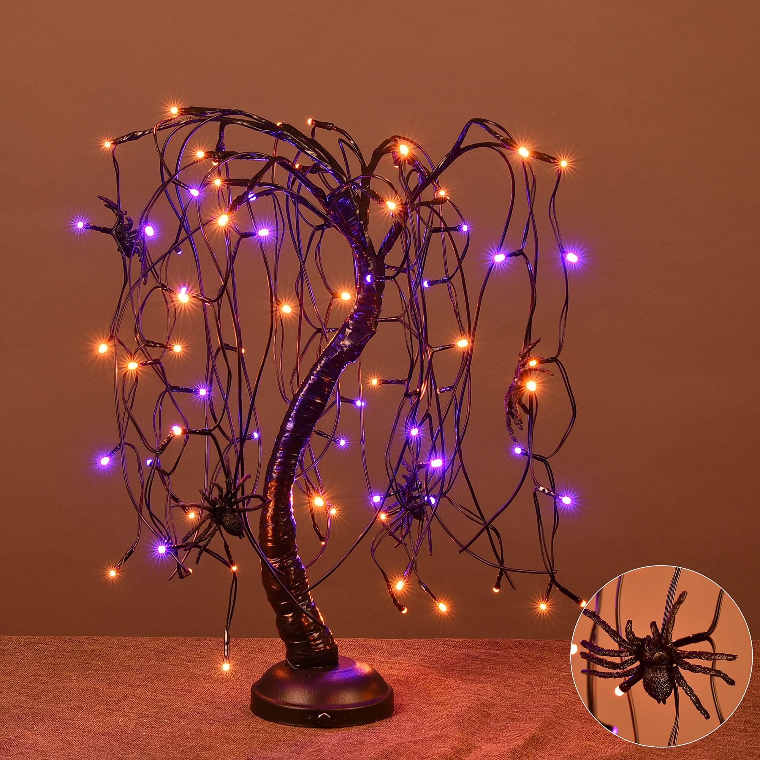 LIGHTSHARE 24-inch Halloween Willow Tree LED Bonsai Night Light,80 LED Lights, Battery Powered or DC Adapter(Included) for Home, Festival,Nativity, Party, and Christmas Decoration, Purple & Orange