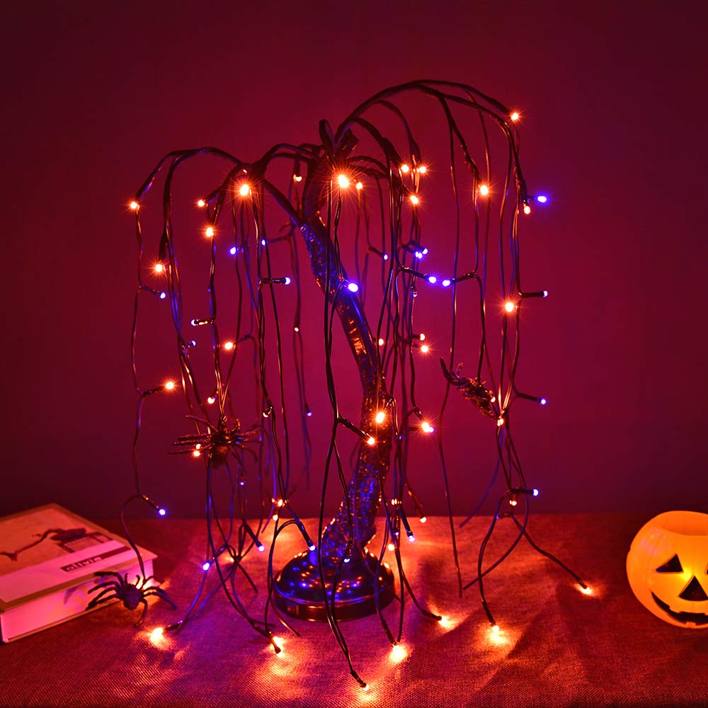 LIGHTSHARE 24-inch Halloween Willow Tree LED Bonsai Night Light,80 LED Lights, Battery Powered or DC Adapter(Included) for Home, Festival,Nativity, Party, and Christmas Decoration, Purple & Orange