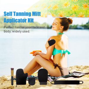 5 Pieces Self Tanning Mitt Applicator Kit, Includes Exfoliating Glove, Tanning Mitt, Mini Face Mitt, Back Lotion Applicator with Self Tanner Brush Large Flat Top Makeup Brush (Black)