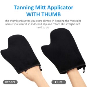 5 Pieces Self Tanning Mitt Applicator Kit, Includes Exfoliating Glove, Tanning Mitt, Mini Face Mitt, Back Lotion Applicator with Self Tanner Brush Large Flat Top Makeup Brush (Black)