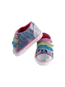 american fashion world rainbow glitter sneakers for 18-inch dolls | premium quality & trendy design | dolls shoes | shoe fashion for dolls for popular brands