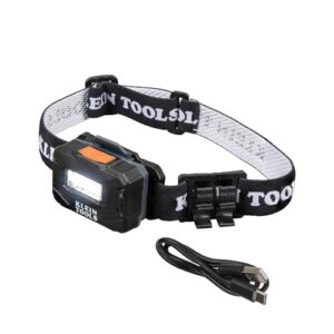 klein tools 56049 rechargeable headlamp / led lights, adjustable fabric strap with marker / pencil holder, 260 lumens, for work and outdoors