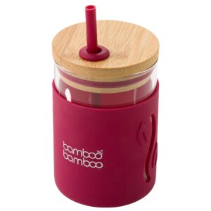 bamboo bamboo toddler sippy cup with straw and lid, transition drinking cup for kids holds 11.8 oz of milk, juice, water or smoothies – glass kids cup with impact-resistant silicone sleeve and straw
