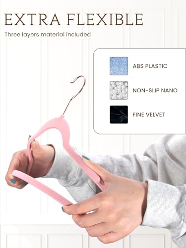 Smartor Pink Velvet Hangers - 50 Pack, Felt Hangers Non Slip Rose Gold Velvet Hangers, Heavy Duty Felt Hanger Flocked Hangers as Coat Hangers, Suit Hangers - Heavy Duty Clothes Hangers Velvet - Pink