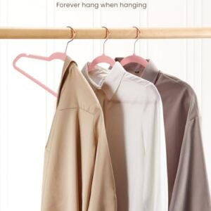 Smartor Pink Velvet Hangers - 50 Pack, Felt Hangers Non Slip Rose Gold Velvet Hangers, Heavy Duty Felt Hanger Flocked Hangers as Coat Hangers, Suit Hangers - Heavy Duty Clothes Hangers Velvet - Pink