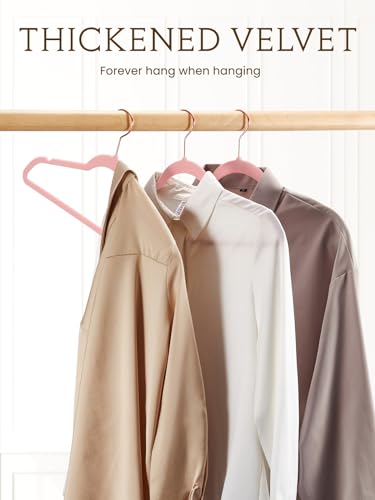 Smartor Pink Velvet Hangers - 50 Pack, Felt Hangers Non Slip Rose Gold Velvet Hangers, Heavy Duty Felt Hanger Flocked Hangers as Coat Hangers, Suit Hangers - Heavy Duty Clothes Hangers Velvet - Pink