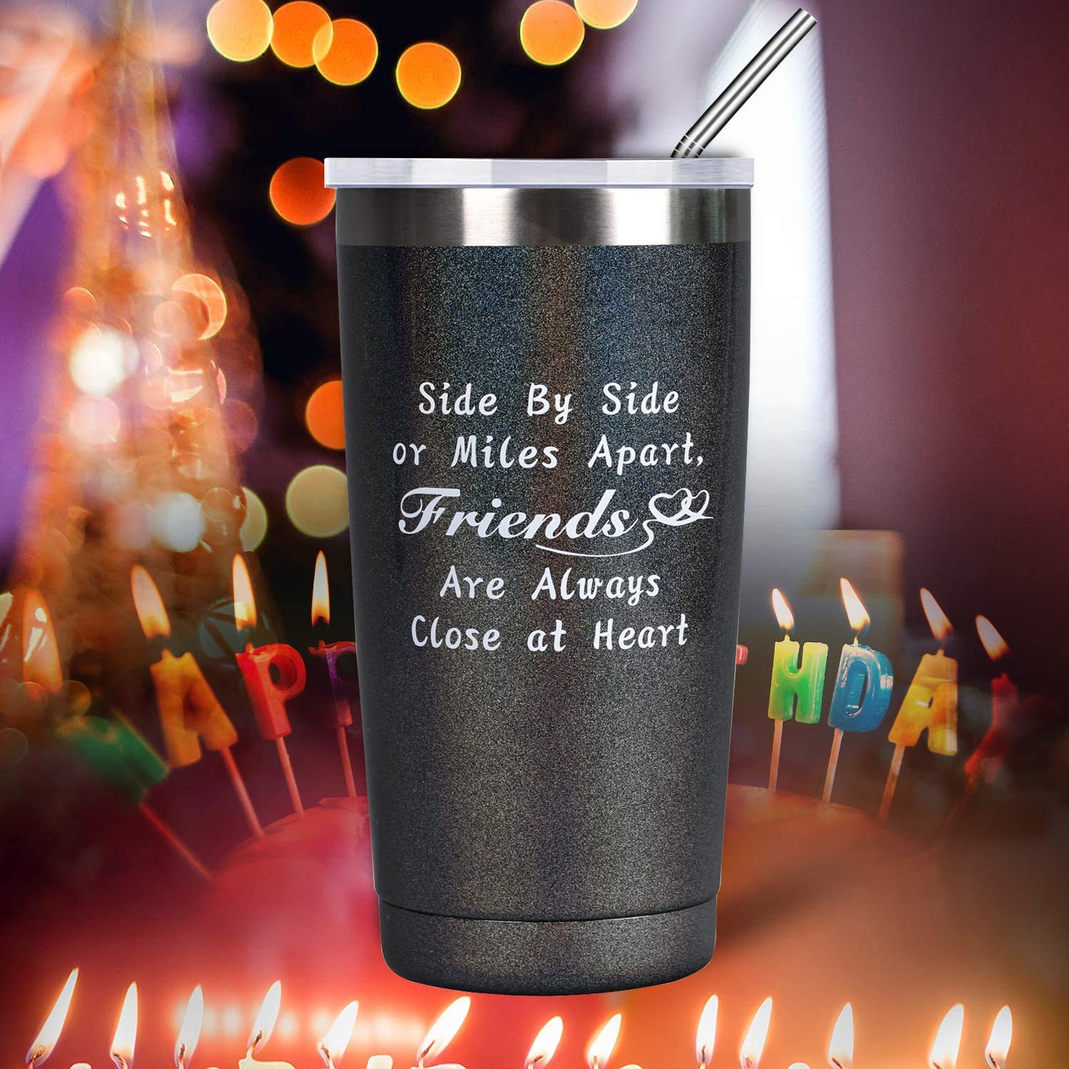 COTIMO Best Friends Birthday Gifts for Women, Side By Side or Miles Apart, Friends Are Always Close at Heart, Long Distance Friendship Gifts for Her, Soul Sister(Glitter Black)