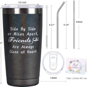 COTIMO Best Friends Birthday Gifts for Women, Side By Side or Miles Apart, Friends Are Always Close at Heart, Long Distance Friendship Gifts for Her, Soul Sister(Glitter Black)