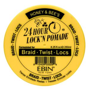 24 hour lock'n pomade braid formula, honey & bee’s, 8.25 oz | great for braiding, twisting, edges, no residue, no flaking, extreme firm hold, high shine, honey scented