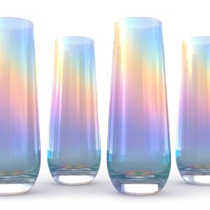 Iridescent Luster Pearl Radiance Set of 4 Champagne Glasses 10oz Each - Radiance White Pearl Whimsy and Nostalgia Large Wine Glass, Colored Wine Glasses, Iridescent Wine Glasses, Rainbow Glasses