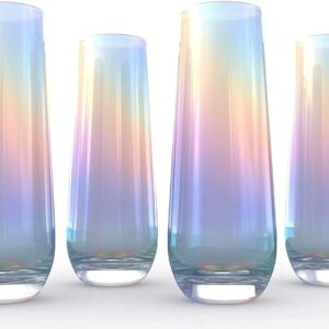 Iridescent Luster Pearl Radiance Set of 4 Champagne Glasses 10oz Each - Radiance White Pearl Whimsy and Nostalgia Large Wine Glass, Colored Wine Glasses, Iridescent Wine Glasses, Rainbow Glasses