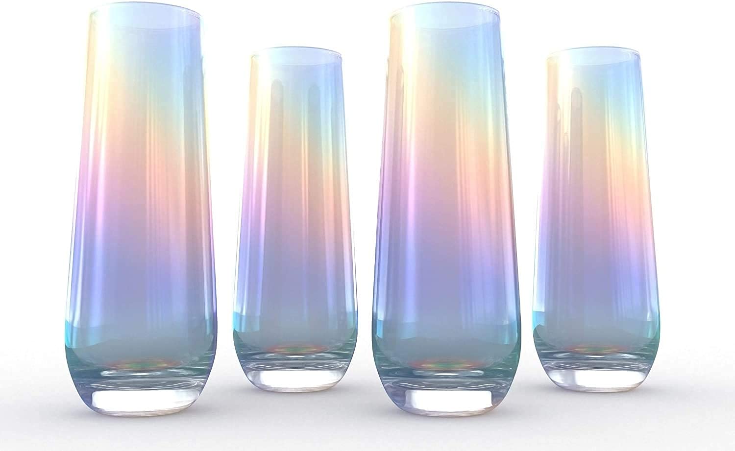 Iridescent Luster Pearl Radiance Set of 4 Champagne Glasses 10oz Each - Radiance White Pearl Whimsy and Nostalgia Large Wine Glass, Colored Wine Glasses, Iridescent Wine Glasses, Rainbow Glasses