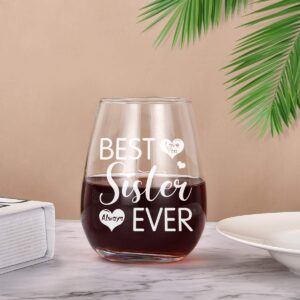 Futtumy Sister Gifts Stemless Wine Glass, Best Sister Ever Love You Always, Great Wine Glass Gifts for Sister Women Sister in Law Friend Birthday Christmas, 15 Oz