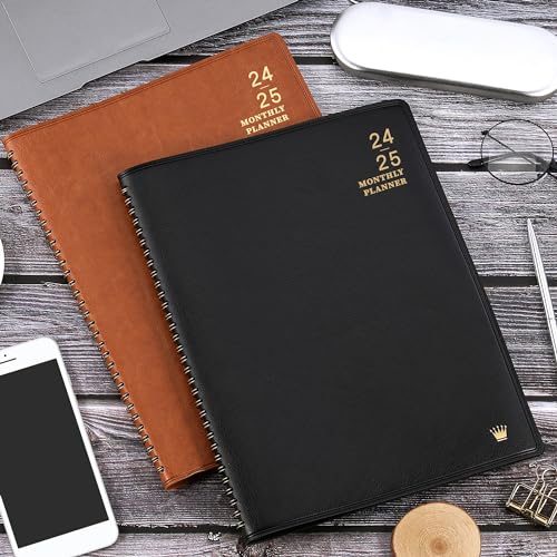 2024-2025 Monthly Planner/Calendar - Jul 2024 - Dec 2025, Monthly Planner 2024-2025, 18 Months, Faux Leather, 8.86" x 11.4", 15 Notes Pages, Strong Twin - Wire Binding, Tabs, Perfect Organizer - Black