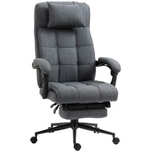 vinsetto executive linen-feel fabric office chair high back swivel task chair with adjustable height upholstered retractable footrest, headrest and padded armrest, dark grey