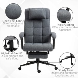 Vinsetto Executive Linen-Feel Fabric Office Chair High Back Swivel Task Chair with Adjustable Height Upholstered Retractable Footrest, Headrest and Padded Armrest, Dark Grey