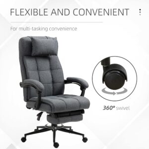 Vinsetto Executive Linen-Feel Fabric Office Chair High Back Swivel Task Chair with Adjustable Height Upholstered Retractable Footrest, Headrest and Padded Armrest, Dark Grey