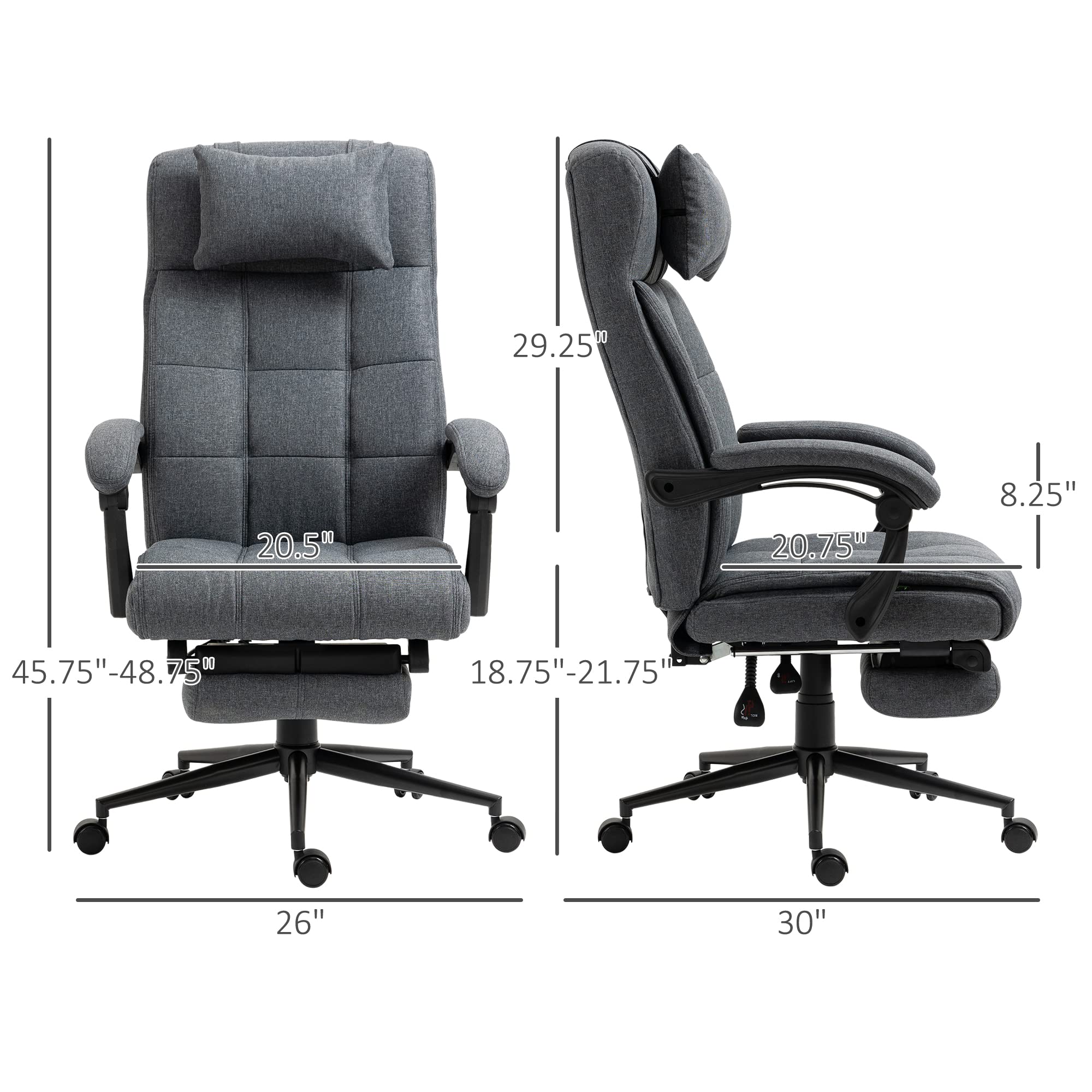 Vinsetto Executive Linen-Feel Fabric Office Chair High Back Swivel Task Chair with Adjustable Height Upholstered Retractable Footrest, Headrest and Padded Armrest, Dark Grey