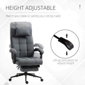 Vinsetto Executive Linen-Feel Fabric Office Chair High Back Swivel Task Chair with Adjustable Height Upholstered Retractable Footrest, Headrest and Padded Armrest, Dark Grey