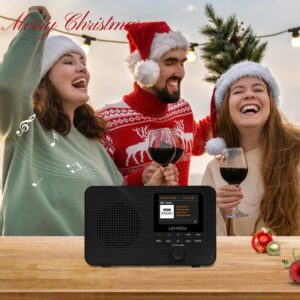 LEMEGA IR1 Portable WiFi Internet Radio,FM Digital Radio,Bluetooth Speaker,Dual Alarms Clock,Sleep Snooze Timer,40 Presets, Headphone-Output,Colour Display,Batteries or Mains Powered – Black Finish