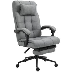 vinsetto executive linen-feel fabric office chair high back swivel task chair with adjustable height upholstered retractable footrest, headrest and padded armrest, light grey