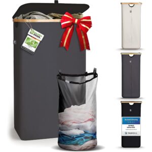 hennez laundry hamper with lid - 100l - thick fabric 220gsm - dirty clothes hamper with lid and removable bags - tall laundry basket with lid - large laundry hamper for laundry with lid - laundry bin