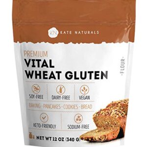 Kate Naturals Vital Wheat Gluten for Bread Making, Baking & Seitan (12oz). Natural Powder for Bread Machine. Non-GMO, High Protein Flour, Low Carb Bread for Vegan Gluten & Keto