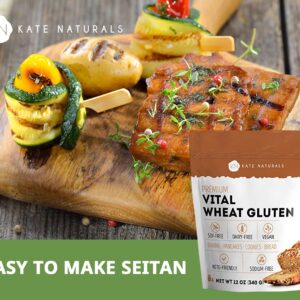 Kate Naturals Vital Wheat Gluten for Bread Making, Baking & Seitan (12oz). Natural Powder for Bread Machine. Non-GMO, High Protein Flour, Low Carb Bread for Vegan Gluten & Keto