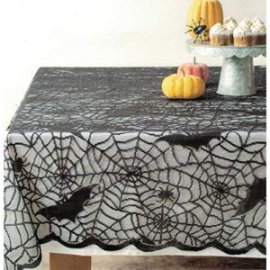 ibohr halloween tablecloth with spiderweb & bat design lace rectangular festival table cover halloween table decorations for parties & gatherings, 100% polyester, 60 x 84 inch