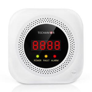 techamor natural gas detector and propane alarm, gas leak detector, natural gas sniffer, propane detector, tester and monitor for lng, lpg, methane with voice warning and digital display