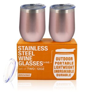 rose stainless steel wine glasses with lid - 12 oz double wall insulated outdoor wine tumblers - 100% unbreakable - wine tumbler set for outdoor : wine, coffee & camping (2)…