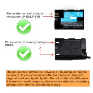 Kimaru ACK-E6 DR-E6 DC Coupler LP-E6 LP-E6N Dummy Battery AC Power Adapter Kit for Canon EOS R R5 R6 R7,80D 70D 60D 90D,5D Mark II III IV,6D 7D,6D Mark II,7D Mark II,60Da 5Ds 5Ds R Cameras.