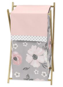 sweet jojo designs grey watercolor floral baby kid clothes laundry hamper - blush pink gray and white shabby chic rose flower polka dot farmhouse