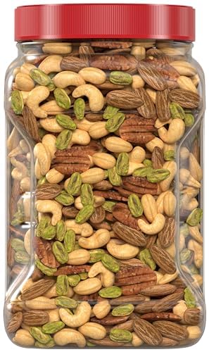 Fisher Oven Roasted Never Fried Deluxe Mixed Nuts, 24 Ounces (Pack of 1), Almonds, Cashews, Pecans, Pistachios, Snacks for Adults, Made With Sea Salt, No Added Oil, Artificial Ingredients or Preservatives, Trail Mix, Gluten Free​