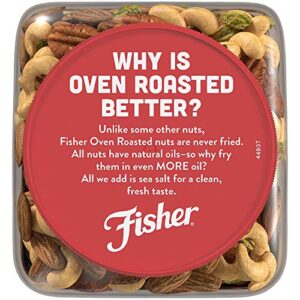 Fisher Oven Roasted Never Fried Deluxe Mixed Nuts, 24 Ounces (Pack of 1), Almonds, Cashews, Pecans, Pistachios, Snacks for Adults, Made With Sea Salt, No Added Oil, Artificial Ingredients or Preservatives, Trail Mix, Gluten Free​