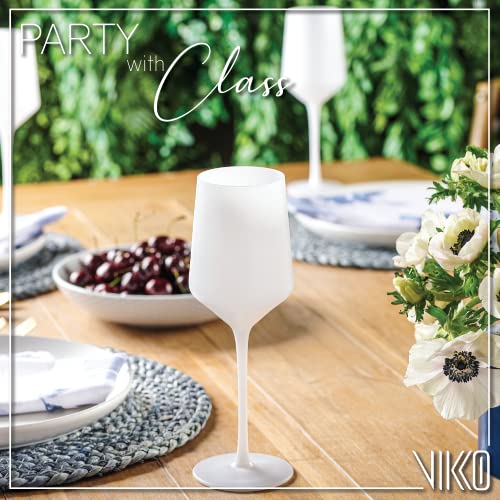 Vikko Décor Matte White Wine Glasses | Thin, Handblown Glass – Tall, Elegant Stem – Dishwasher Safe – 11 Ounce Cup – Set of 6 Stunning Wine Glasses – 8.6” x 2.4”
