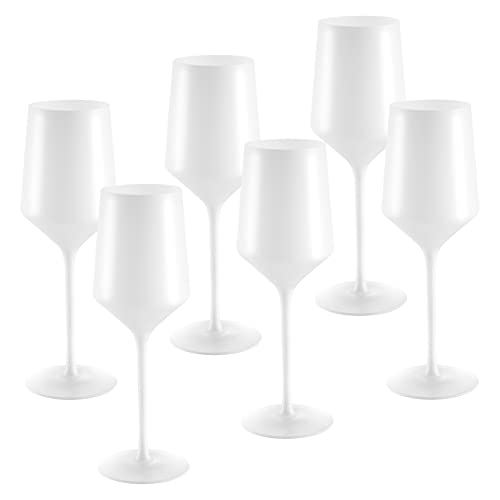 Vikko Décor Matte White Wine Glasses | Thin, Handblown Glass – Tall, Elegant Stem – Dishwasher Safe – 11 Ounce Cup – Set of 6 Stunning Wine Glasses – 8.6” x 2.4”