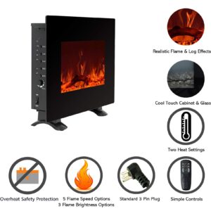 C-Hopetree 22 Inch Wide Electric Fireplace, Wall Mounted or Freestanding Portable Room Heater with Remote and Thermostat