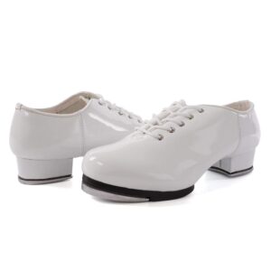 SWDZM Women's & Men's & Kid's Jazz Tap Dance Shoes Tap-Flex Patent Leather Tap Shoe,WXLDD-Tap,White,10.5 US