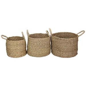 Northlight Set of 3 Natural Beige Round Seagrass Table and Floor Baskets