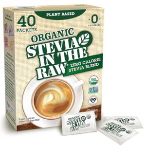 stevia in the raw organic stevia sweetener packets, 40 ct, zero calorie stevia sugar substitute packets, no erythritol or artificial flavors, usda organic, non-gmo project verified, vegan