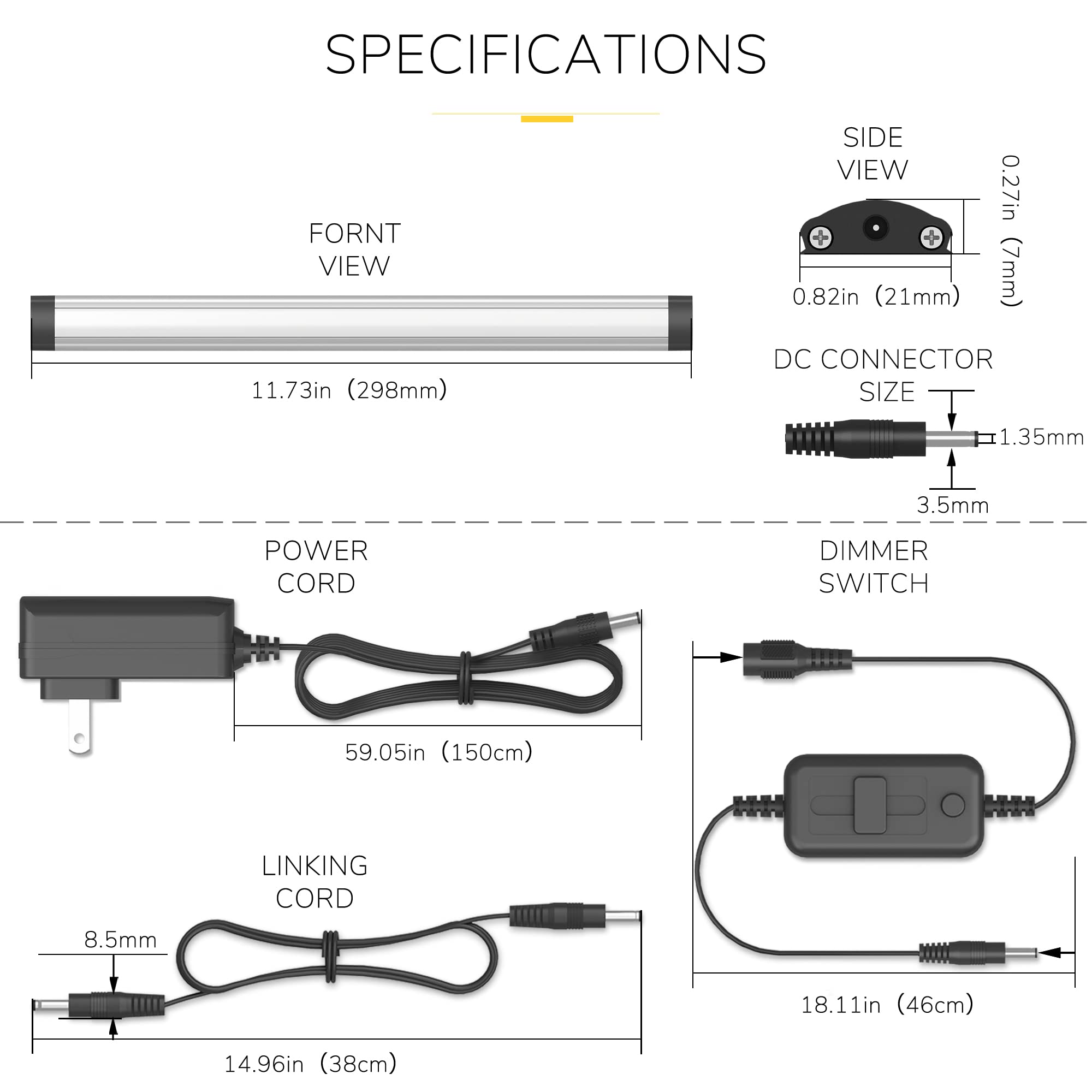 GETINLIGHT 12-inch Plug-in LED Under Counter Lights for Kitchen, Soft White 3000K, Pack of 6, IN-0110-26-SN