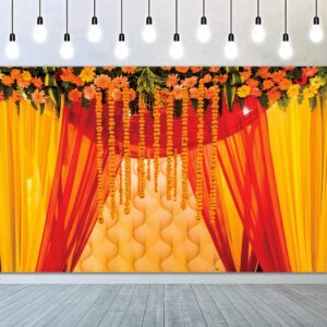 yongfoto 7x5ft happy diwali backdrop banner indian traditional backdrop happy holi backdrop hindu indian wedding background flower garland yellow tulle curtain anniversary backdrop