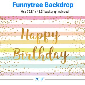 Funnytree Colorful Happy Birthday Backdrop Rainbow Stripes Bday Kid Girl Baby Shower Party Banner Decoration Supplies Favors Gifts Table Photography Background Photobooth Prop