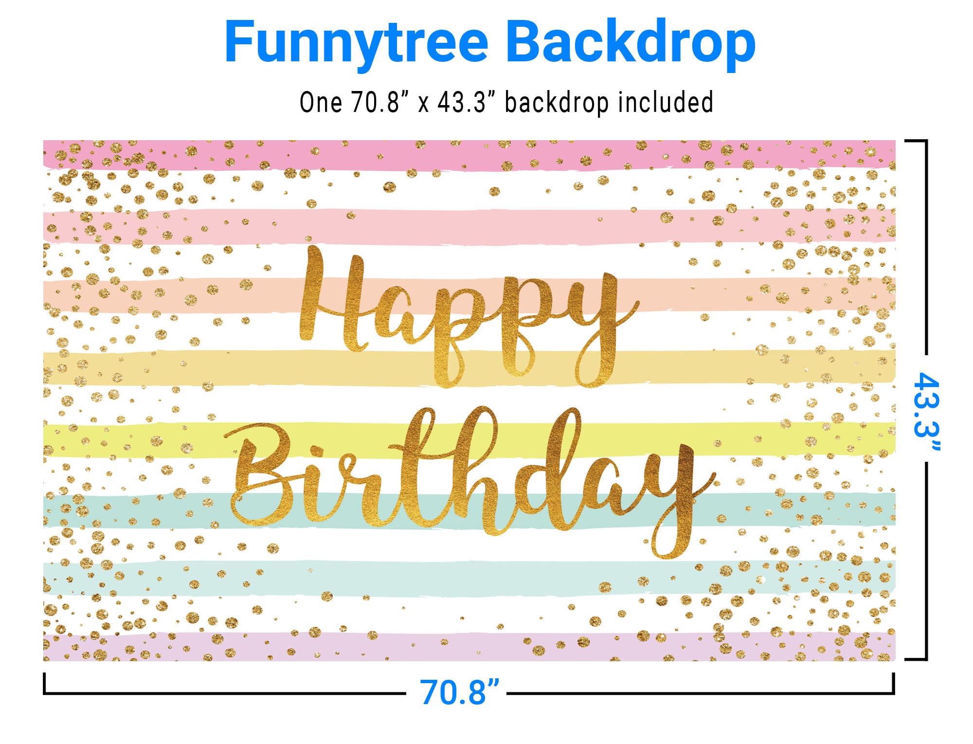 Funnytree Colorful Happy Birthday Backdrop Rainbow Stripes Bday Kid Girl Baby Shower Party Banner Decoration Supplies Favors Gifts Table Photography Background Photobooth Prop