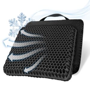 gel seat cushion, cooling seat cushion thick big breathable honeycomb design absorbs pressure points seat cushion with non-slip cover gel cushion for office chair home car seat cushion for wheelchair