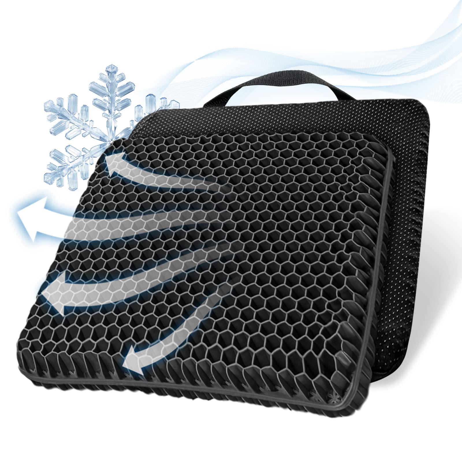 Gel Seat Cushion, Cooling seat Cushion Thick Big Breathable Honeycomb Design Absorbs Pressure Points Seat Cushion with Non-Slip Cover Gel Cushion for Office Chair Home Car seat Cushion for Wheelchair